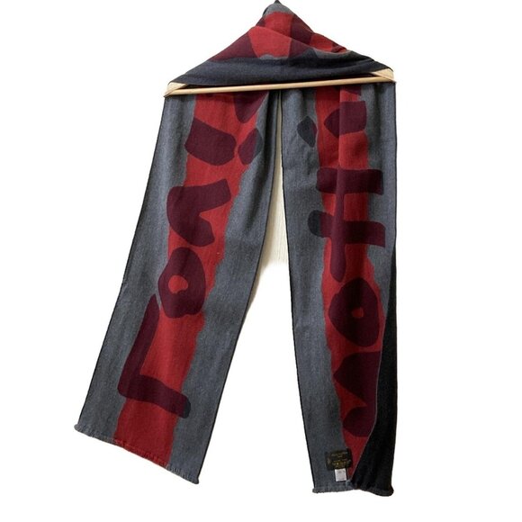 Auth LOUIS VUITTON - Dark Gray Gray Red Unconfirmed Scarf Wool Silk - Picture 4 of 11